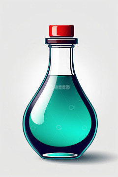 带红色瓶盖的玻璃瓶装液体