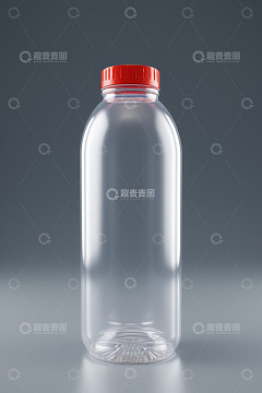 透明塑料瓶带红色瓶盖特写