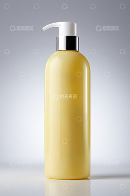 黄色按压瓶化妆品容器特写