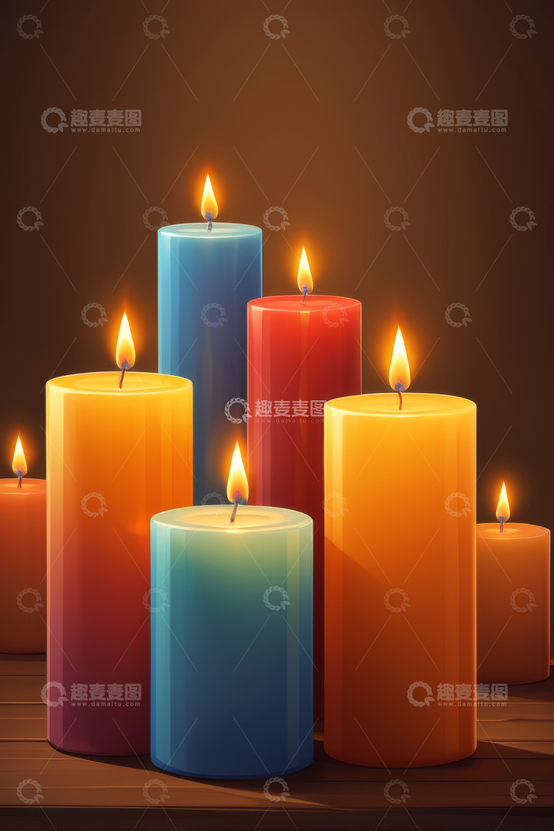高清大图下载【趣麦麦图】多色燃烧蜡烛特写