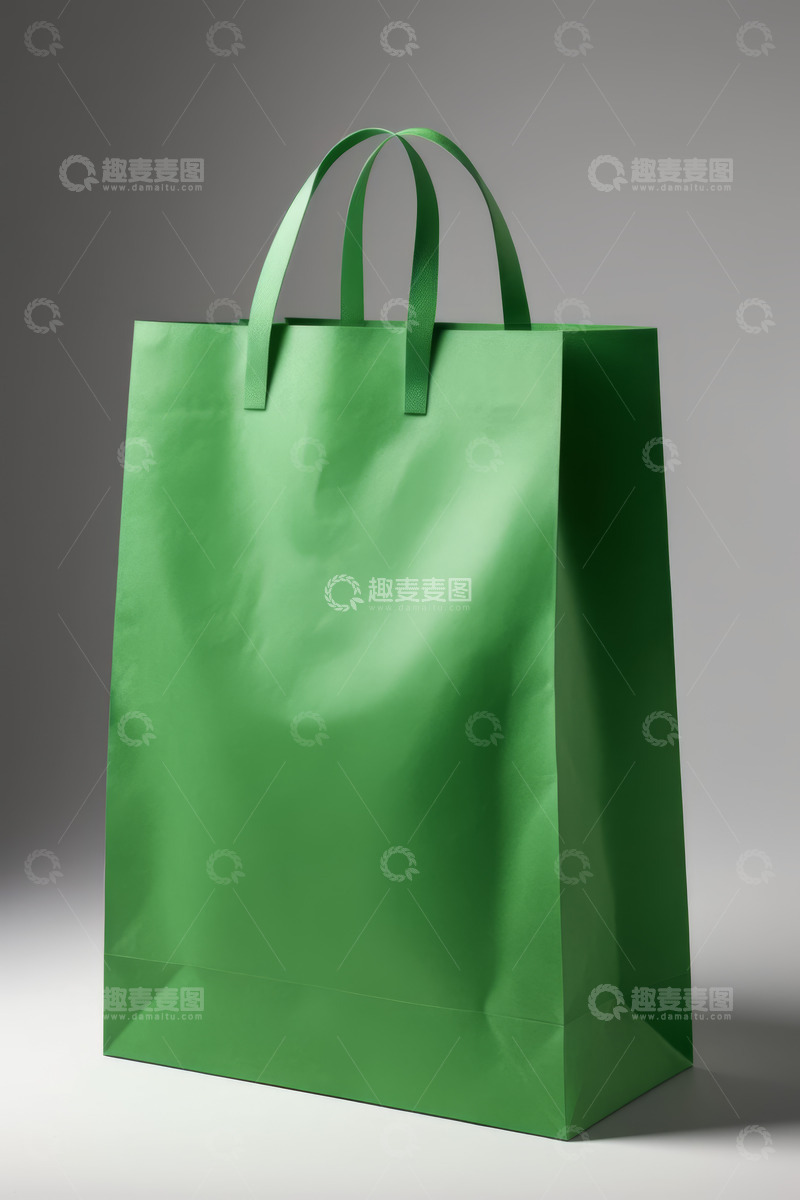 高清大图下载【趣麦麦图】绿色纸质手提购物袋