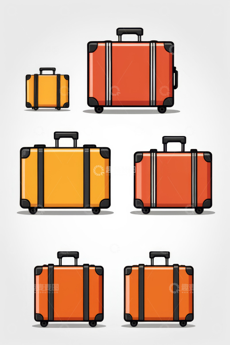 高清大图下载【趣麦麦图】多款彩色行李箱插画