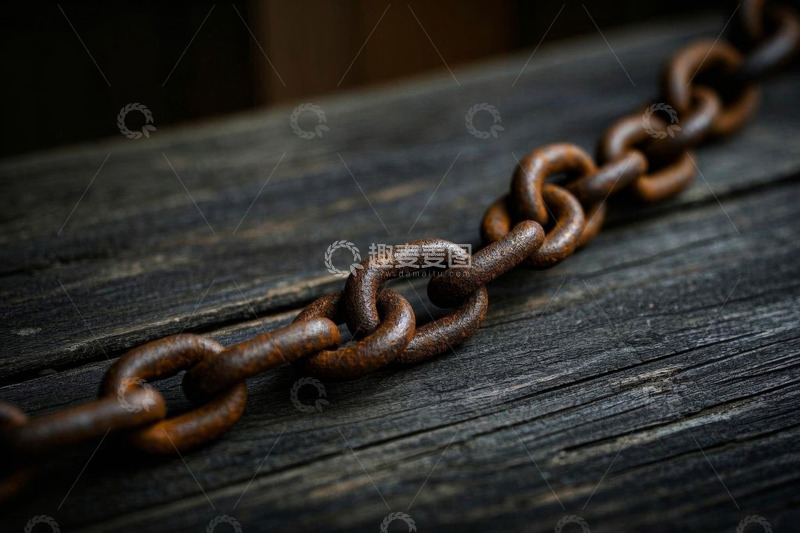 高清大图下载【趣麦麦图】木质表面上的生锈铁链