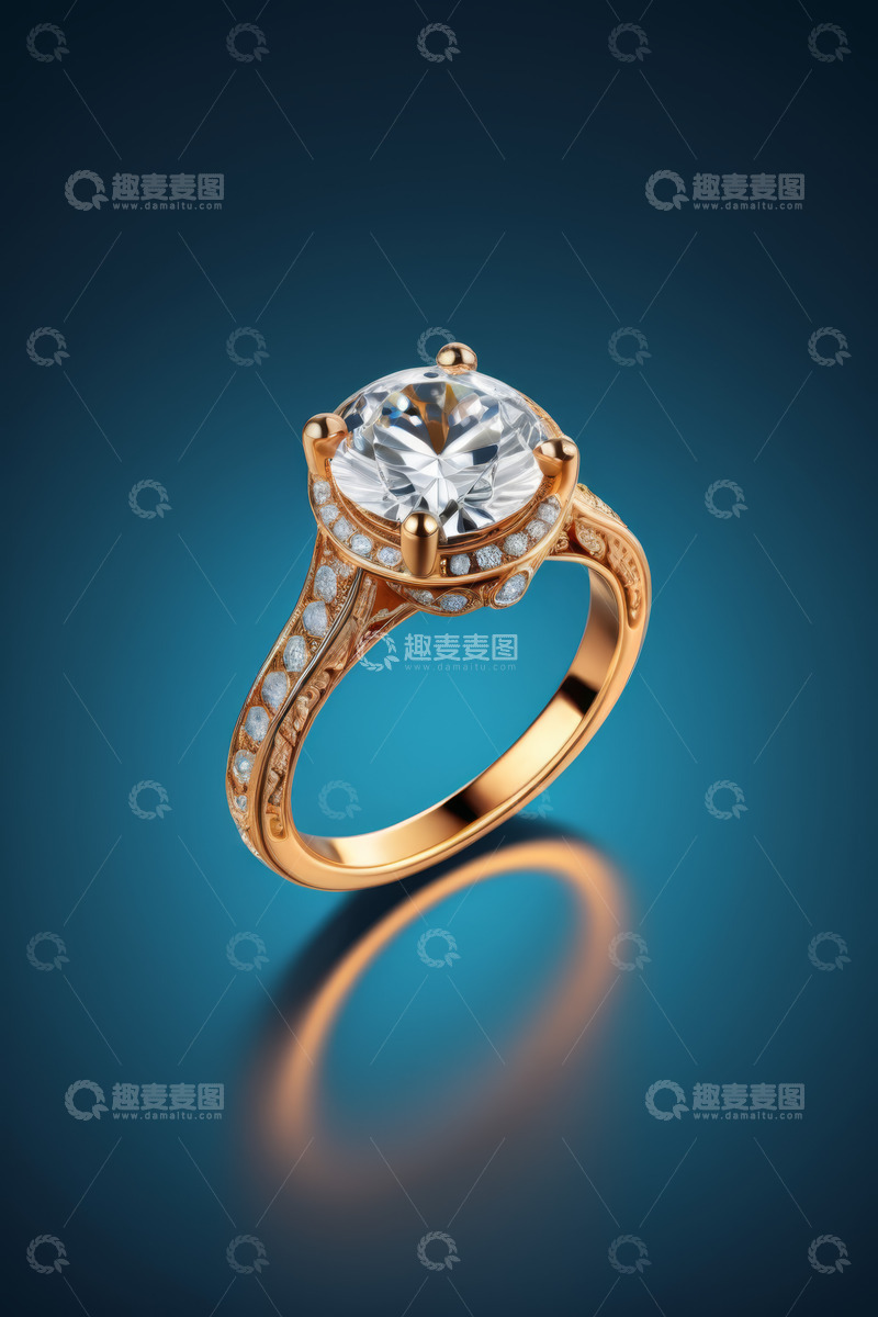 高清大图下载【趣麦麦图】金色钻石戒指特写