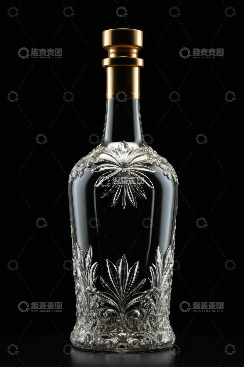 高清大图下载【趣麦麦图】雕花玻璃酒瓶特写