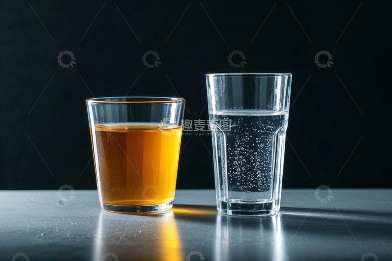 高清大图下载【趣麦麦图】玻璃杯中的饮料与水特写