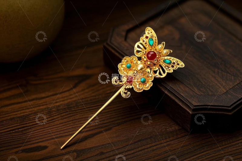 高清大图下载【趣麦麦图】古风金质珠宝发簪特写
