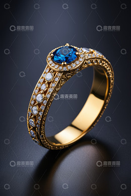镶嵌蓝宝石钻石的金戒指