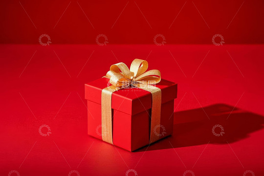 红色礼品盒配金色蝴蝶结