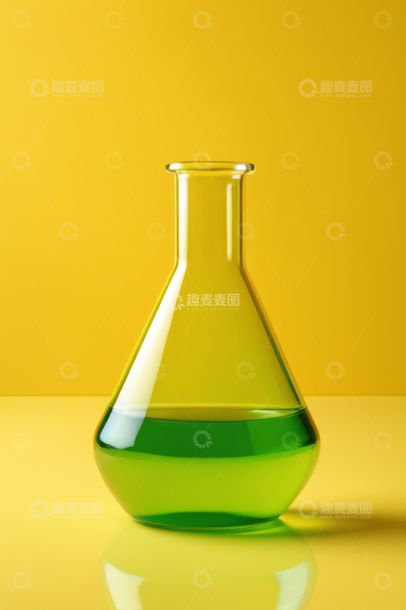 高清大图下载【趣麦麦图】黄色背景下的绿色液体锥形瓶