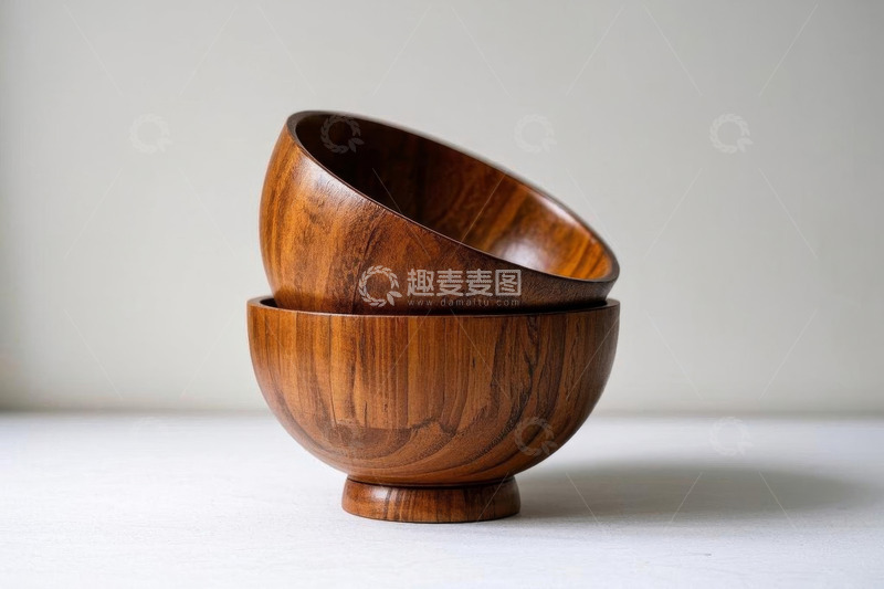 高清大图下载【趣麦麦图】堆叠的木质碗特写