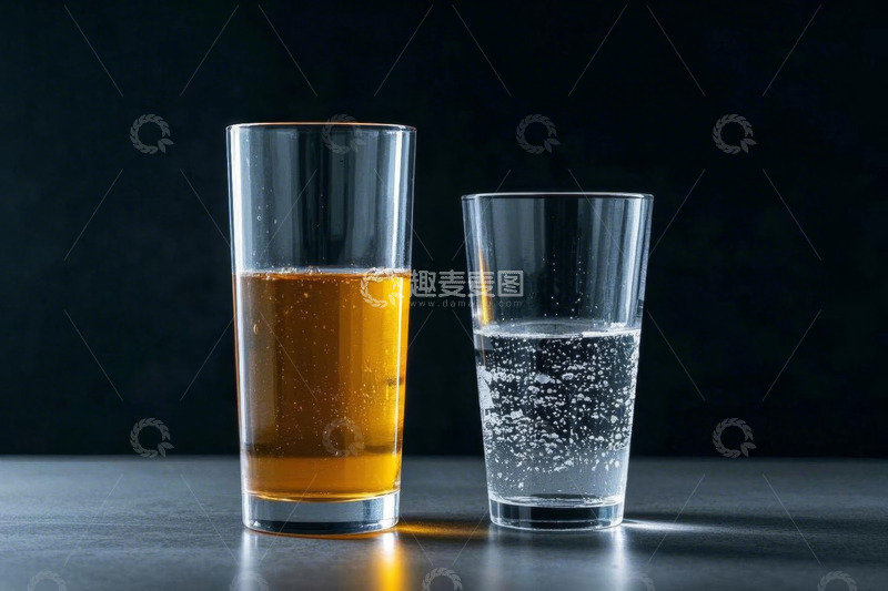 高清大图下载【趣麦麦图】玻璃杯中的饮料与水