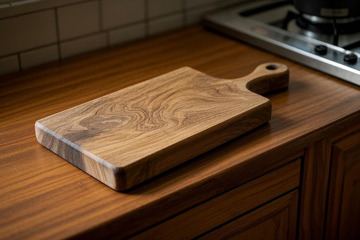 厨房台面上的木质砧板