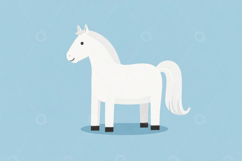 高清大图下载【趣麦麦图】蓝色背景上的白色卡通马