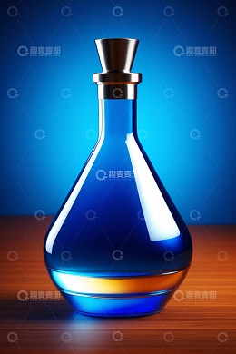 蓝色玻璃酒瓶静物特写