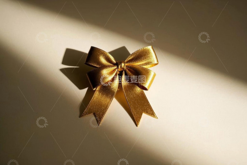 高清大图下载【趣麦麦图】金色丝带蝴蝶结特写