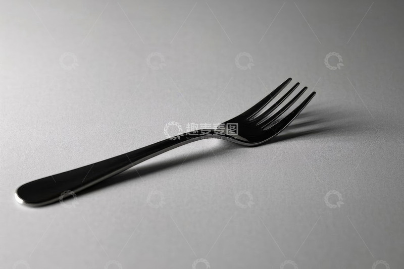 高清大图下载【趣麦麦图】黑色餐叉置于灰色桌面