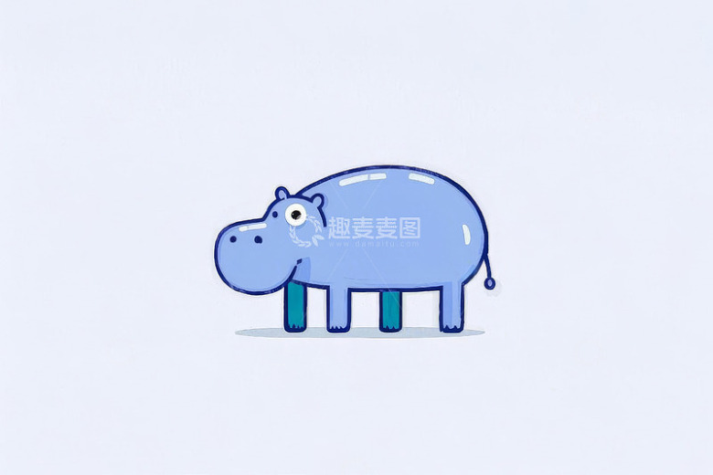 蓝色卡通河马站立形象