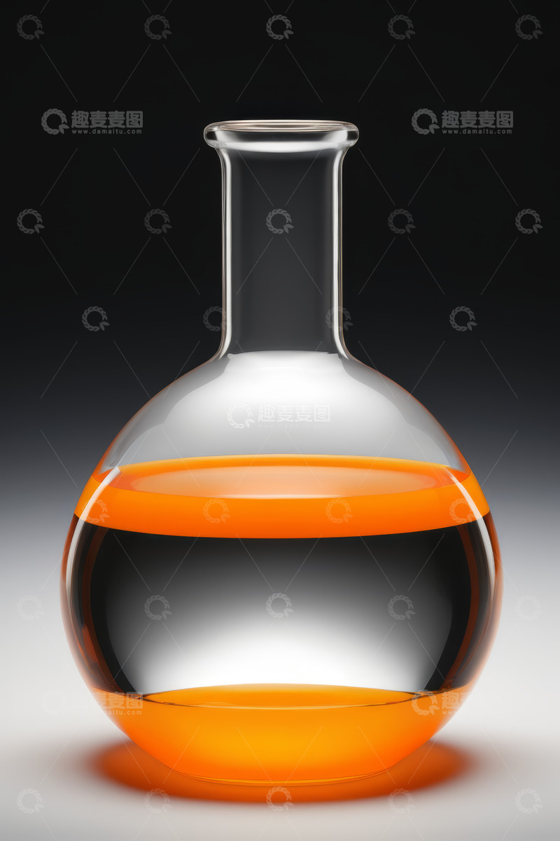 高清大图下载【趣麦麦图】实验室玻璃烧瓶装橙色液体