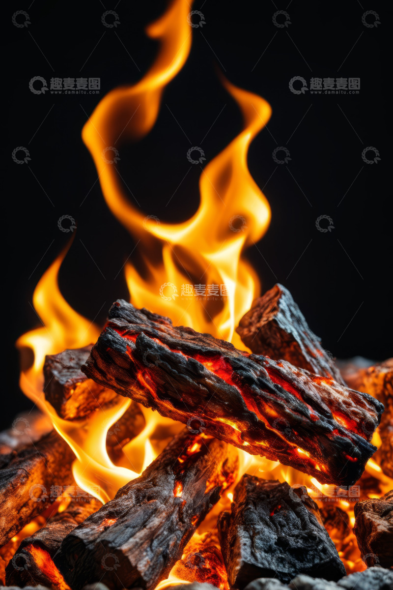 高清大图下载【趣麦麦图】燃烧的木柴火焰特写