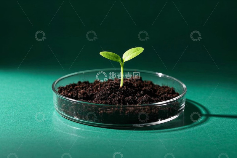 高清大图下载【趣麦麦图】培养皿中绿色幼苗特写