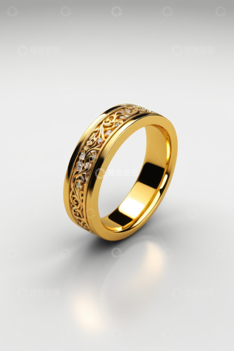 高清大图下载【趣麦麦图】金色钻石花纹戒指特写