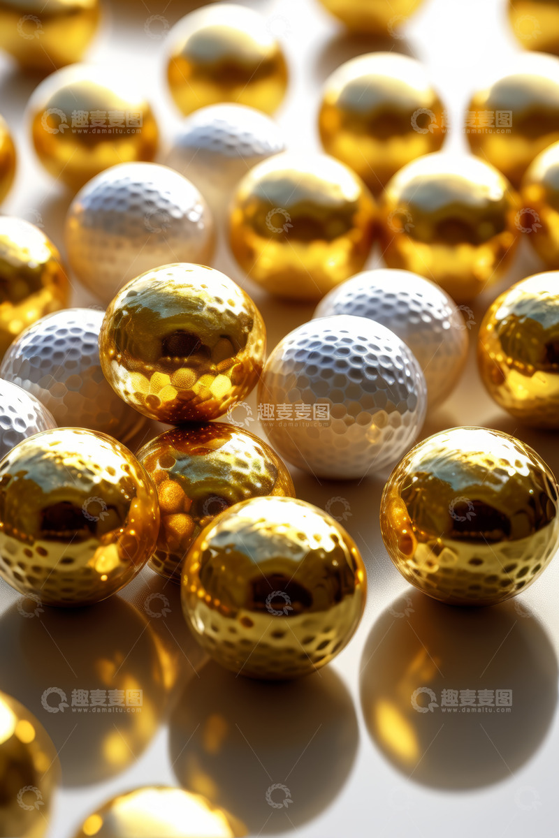 高清大图下载【趣麦麦图】金色与银色高尔夫球特写
