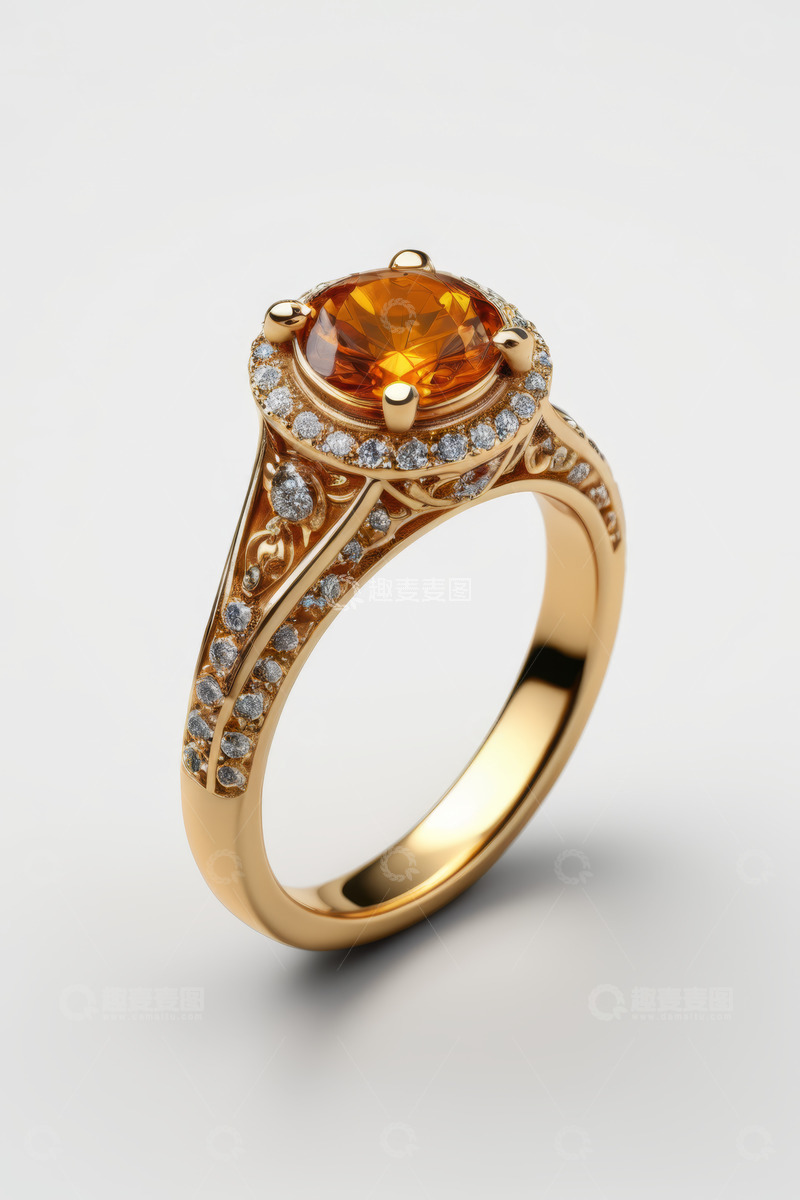 高清大图下载【趣麦麦图】金色宝石钻石戒指特写