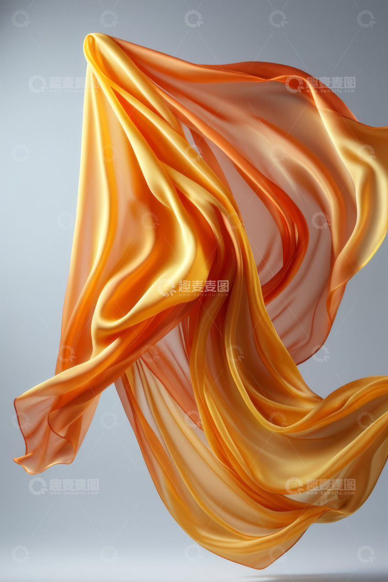 高清大图下载【趣麦麦图】飘动的橙黄色丝绸素材