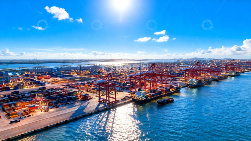 高清大图下载【趣麦麦图】港口港集装箱装船情景