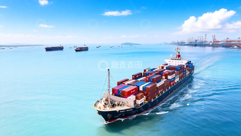 高清大图下载【趣麦麦图】蓝天下航行在海上的货轮