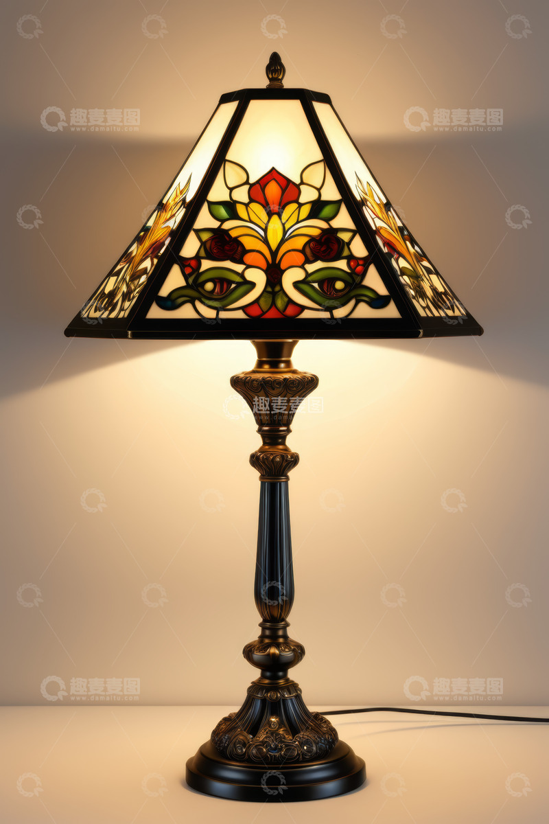 高清大图下载【趣麦麦图】复古彩色玻璃装饰台灯