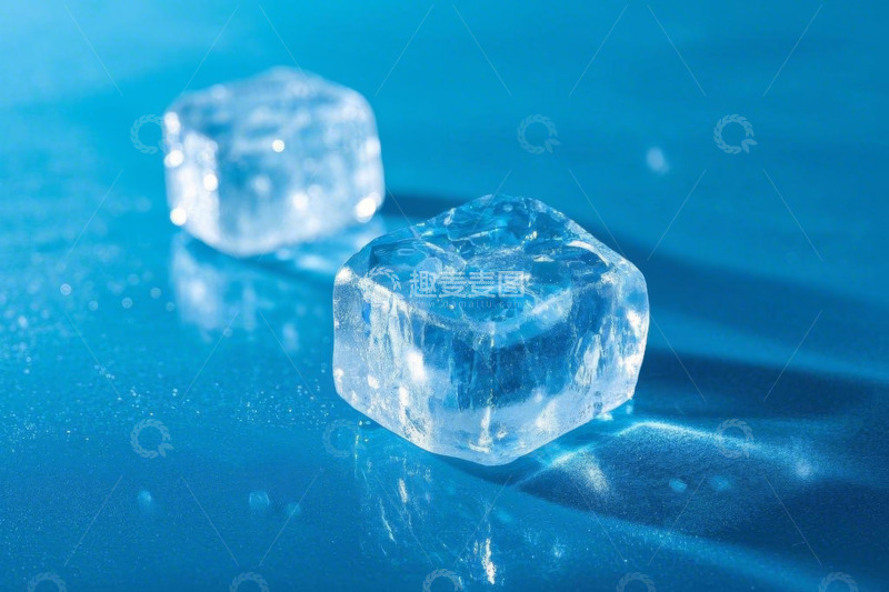 高清大图下载【趣麦麦图】蓝色背景上的透明冰块