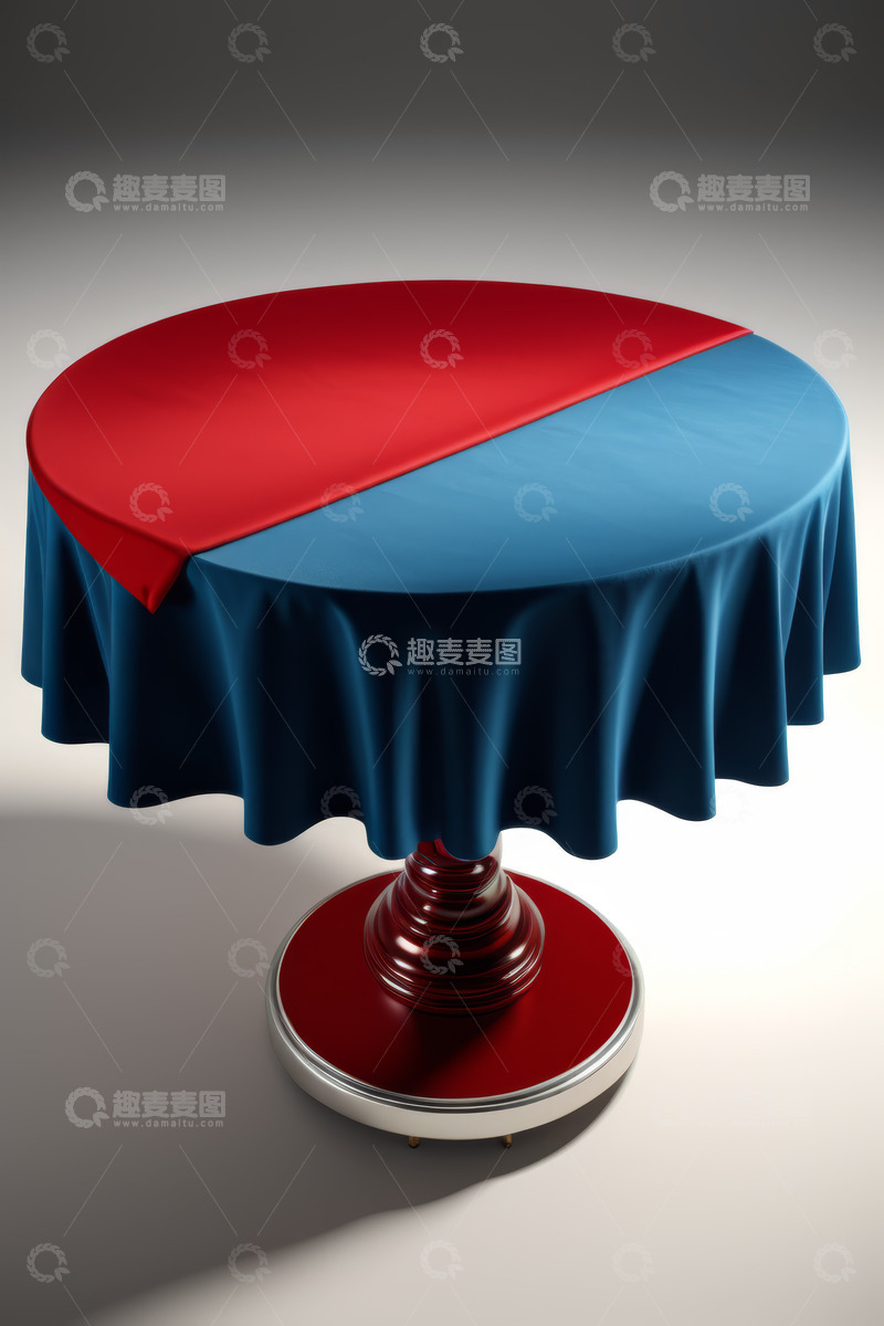 高清大图下载【趣麦麦图】红蓝双色桌布圆桌
