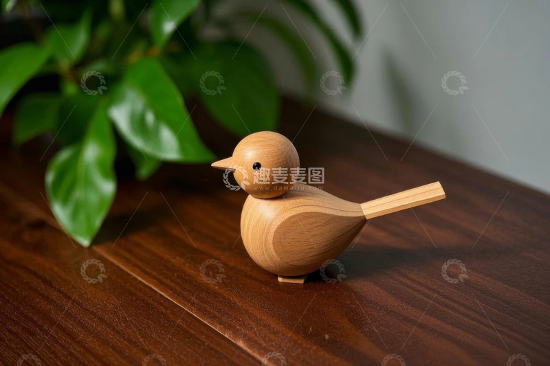 高清大图下载【趣麦麦图】木制小鸟摆件特写