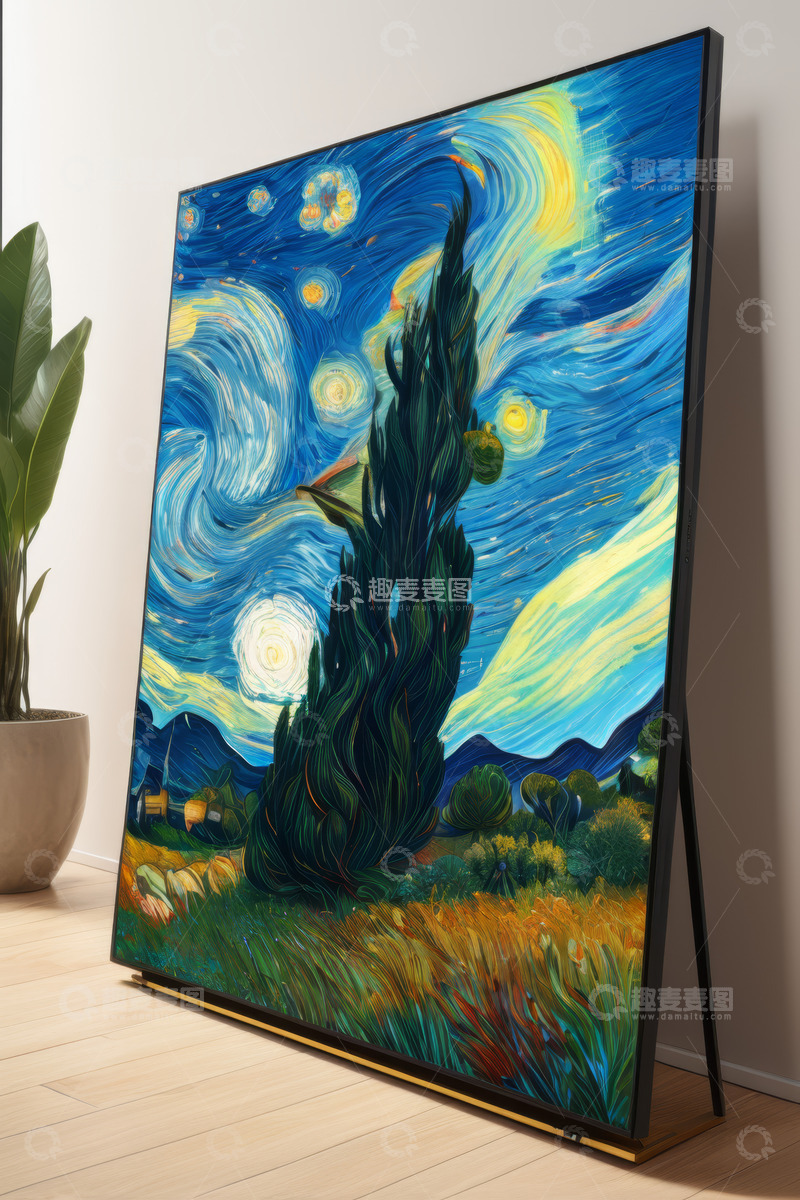高清大图下载【趣麦麦图】室内梵高星空油画展示