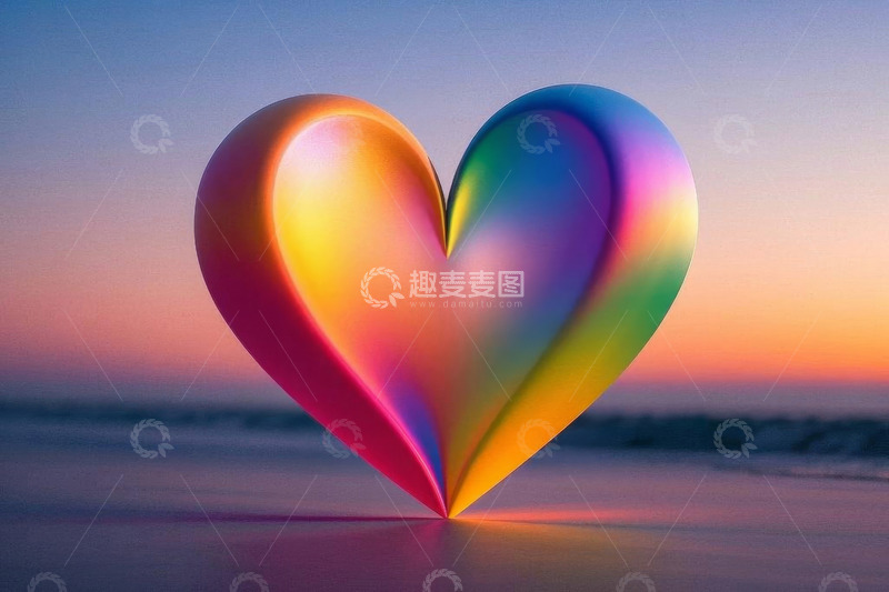 高清大图下载【趣麦麦图】海边彩虹色心形物体
