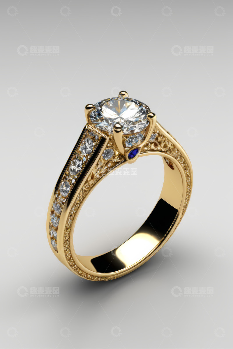 高清大图下载【趣麦麦图】金色钻石戒指特写