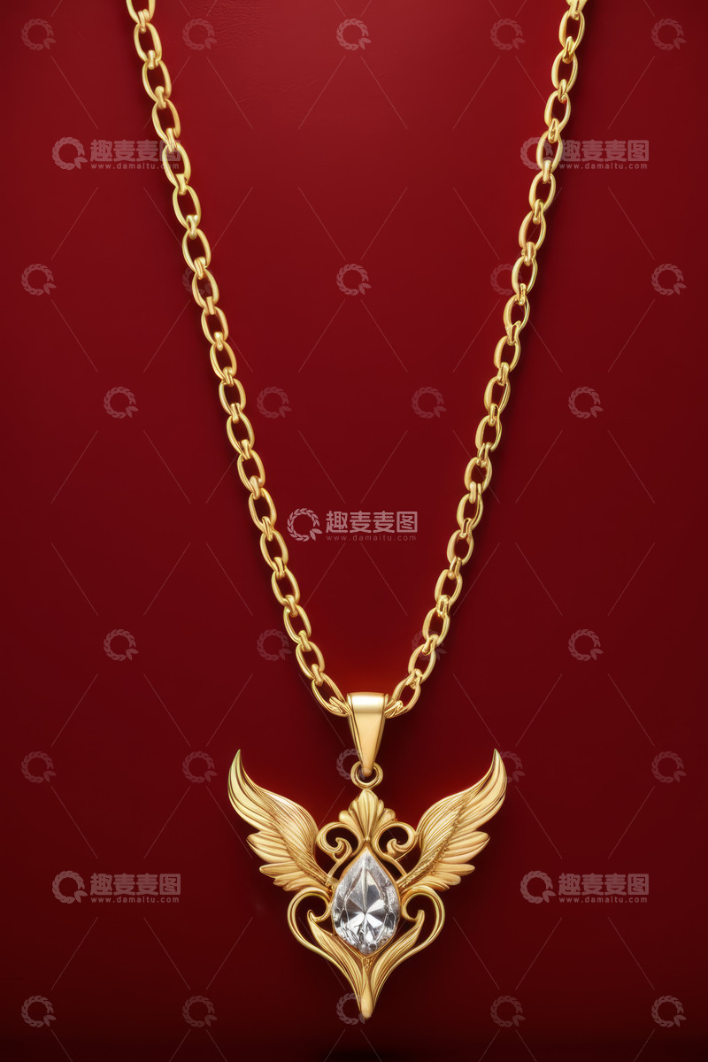 高清大图下载【趣麦麦图】金色翅膀钻石项链特写