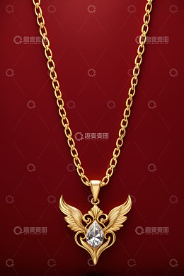 金色翅膀钻石项链特写
