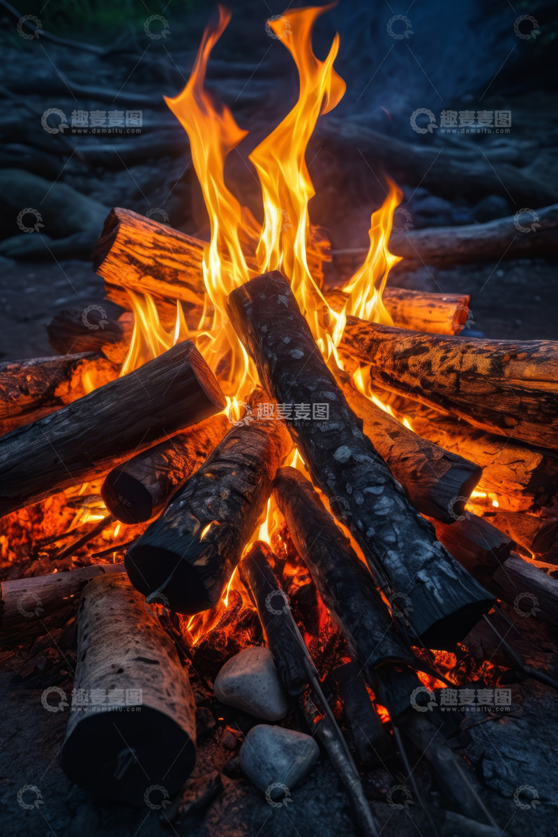 高清大图下载【趣麦麦图】户外燃烧的木柴篝火