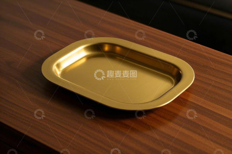 高清大图下载【趣麦麦图】木质桌面上的金色托盘