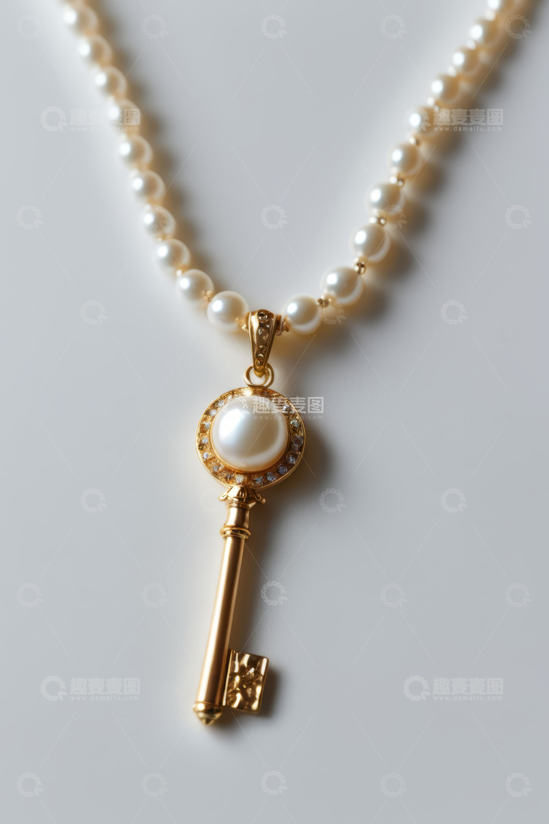 高清大图下载【趣麦麦图】珍珠项链配钥匙造型吊坠