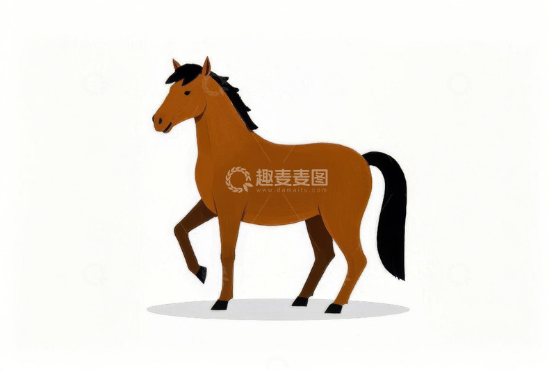 高清大图下载【趣麦麦图】站立姿态的棕色马插画