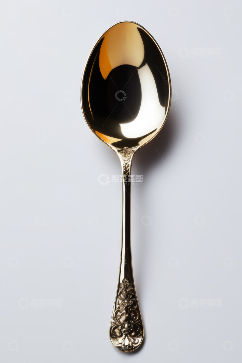 高清大图下载【趣麦麦图】金色雕花勺子特写