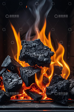 燃烧的炭火与火焰特写