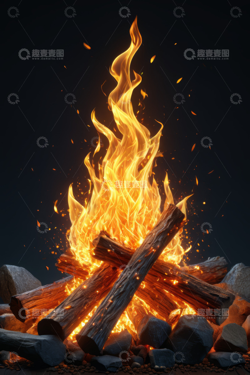 高清大图下载【趣麦麦图】燃烧的篝火特写
