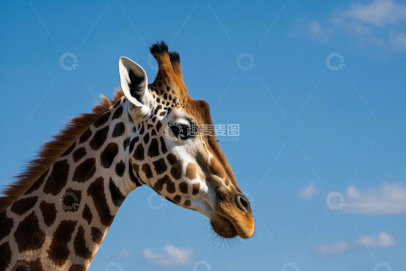 高清大图下载【趣麦麦图】长颈鹿头部特写蓝天背景