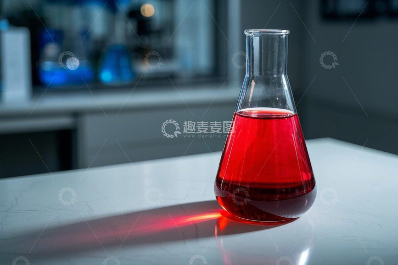 高清大图下载【趣麦麦图】实验室锥形瓶中的红色液体