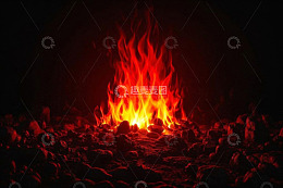 燃烧的火焰与周围石块